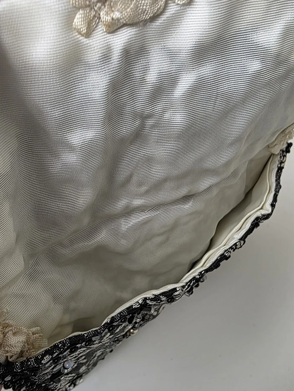 Vintage Black Silver Floral Beaded Sequin Clutch Snap Closure Lined Interior